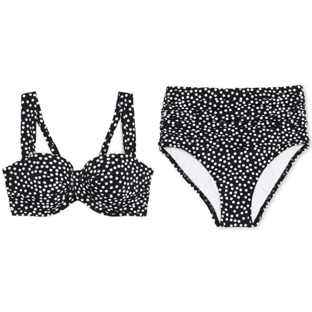 Lands End navy blue & white polka dot high waist bikini women's size 8 summer